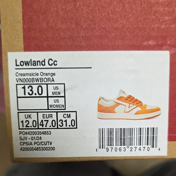 Vans Lowland CC Creamsicle Orange – Men’s 13 / Women’s 14.5 – New